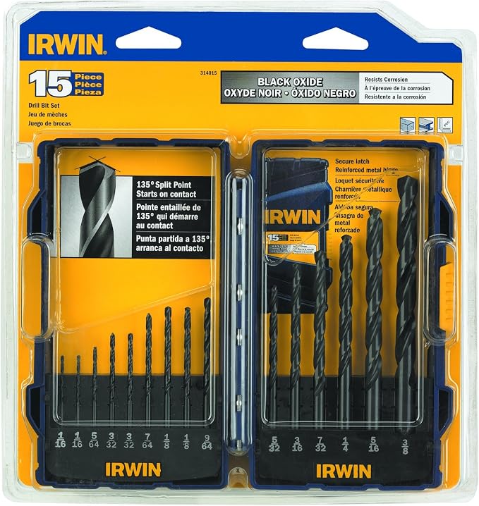 IRWIN Tools Black Oxide Drill Bit Set, 15-Piece (314015)