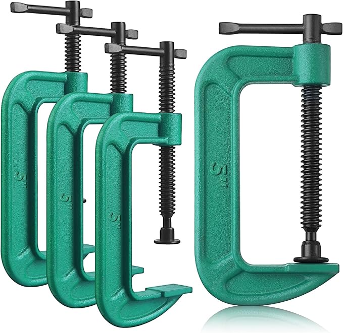 4 Pcs C Clamp Set 5 Inch Heavy Duty G-Clamps Automotive and Wood Working Clamps with Jaw Opening Sliding for DIY Carpentry Woodworking Welding and Building(5 Inch, Green)