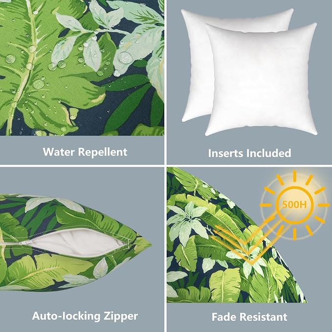 LVTXIII Outdoor Pillows 20x20 Inch, 2 Pack Large Decorative Square Throw Pillows with Inserts for Couch, Bed, Floor Seating, Patio Furniture, Jungle Leaves