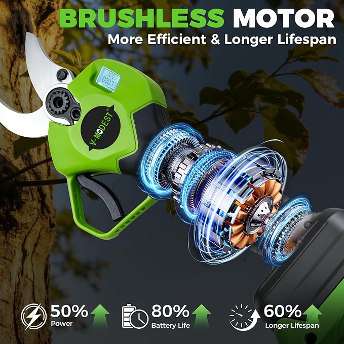 2-in-1 Electric Pruning Shears Cordless with Extension Pole, Cordless Pole Pruner, 1.6" Cut, SK7 Blade, 2x4.0Ah Batteries, Brushless Motor, LCD, Battery Powered Tree Pruner