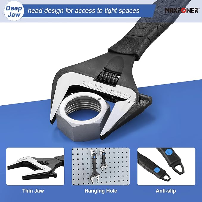 MAXPOWER 6 10-inch Wide Jaw Stubby Adjustable Wrench Set | Wider Mouth Plumbing Wrench Short Handle Comfortable Grips