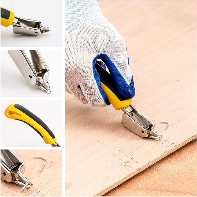 Upholstery 4 in 1 Staple Gun Heavy Duty, with 6000 Staples, Remover, Gloves, Manual Brad Nailer Power Adjustment Stapler Gun for Wood, Upholstery, Carpentry, Decoration DIY Staple Gun