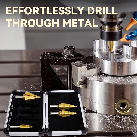 Step Drill Bit Set for Metal- 5PCS Titanium 4241 HSS Step Bit with Two Straight Flutes, 50 Sizes from 1/16" to 1-3/8" for Aluminum, Wood & Plastic, Unibit for Electricians & DIY