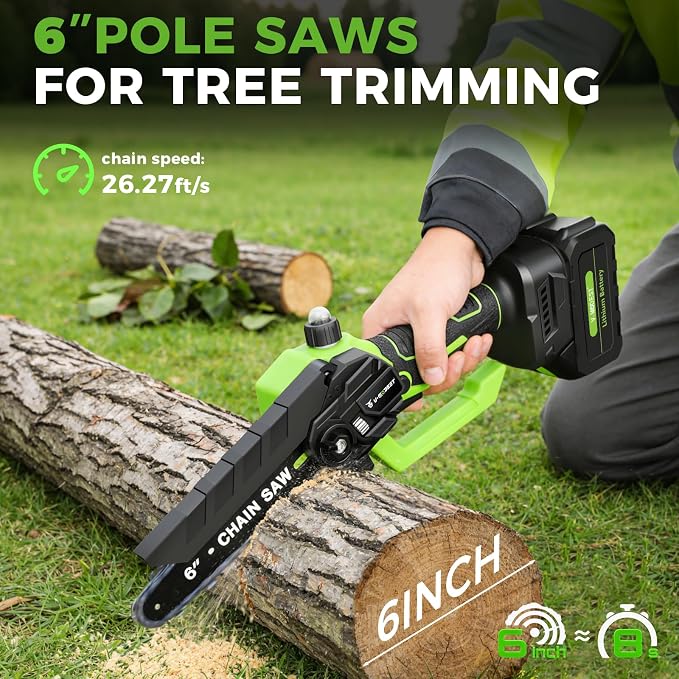 4-in-1 Electric Pole Saw & Pruning Shears, 6 Inch Pole Saws for Tree Trimming, Cordless Pruning Shears with Lightweight 15ft Extension Pole, 2 * 4.0Ah Battery Powered Pole Saw Pole Pruner for Garden