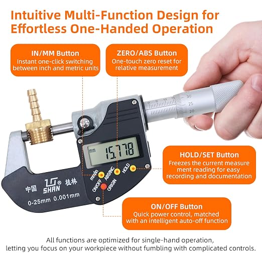 0-1 Professional Digital Micrometer，0.00005" /0.001mm Resolution，Digital Outside Micrometer with Carbide Tip 0-1" Range with Ratchet Stop, Precision Machinist Workshop Automotive Tools