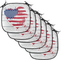 Lunarable Americana Chair Cushion Pads Set of 6, USA Flag in Heart Shape on Wood Holiday Splattered Grunge Style Illustration, Anti-Slip Seat Padding for Kitchen & Patio, 16"x16", Cream Red Blue