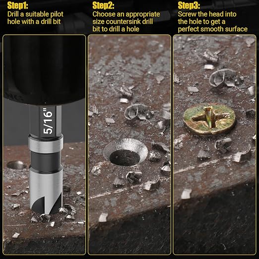 5 Pcs Four Spiral Flute Step Drill Bit Set & 6 Pcs Countersink Drill Bits with Tool Box, Nitriding HSS Drill Bits for Metal, Aluminum, Wood, Plastic