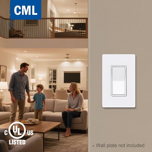 CML Single Pole Decorator Light Switch, 20 Pack Rocker Paddle Wall Switch, 15A 120/277V, On/Off Interrupter, UL Listed, White