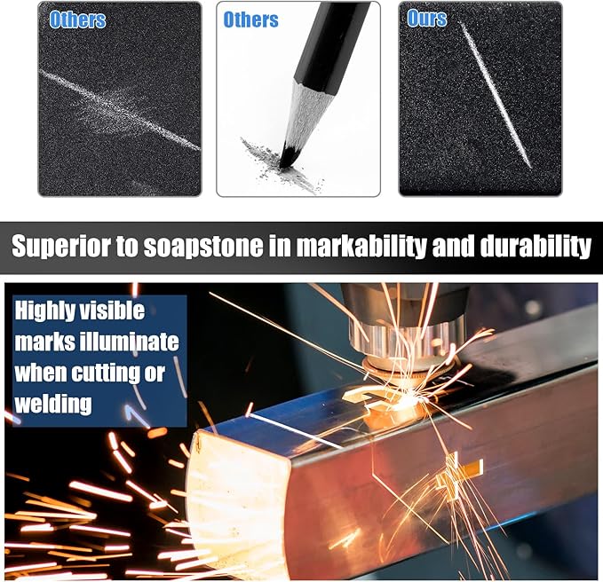 Gersoniel 2 Pcs Welders Pencil with 48 PCS Round Refills Mechanical Pencils Metal Welding Marker for Tube Pipe Fitter Welder Steel Construction Woodworking (Silver)