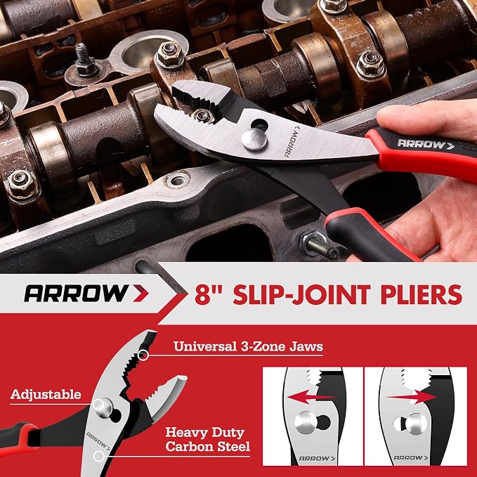 ARROW 6PCS Pliers Set, Carbon Steel Pliers Kit with Storage Pouch | 8" Long Nose, Diagonal Cutting, Linesman, Slip Joint, 8" & 10" Groove Joint, Non-Slip Handle, DIY, Home Repair & Maintenance