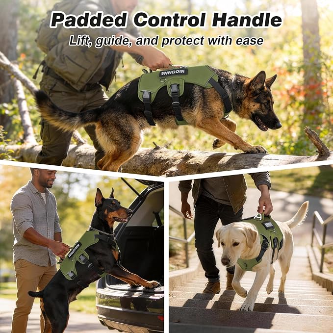 Wingoin Escape Proof Dog Harness,Green (L) | Soft Padded Handle,Anti Escape,Non Slip,for Walking Hunting Running