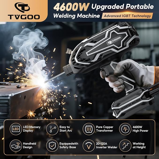 Portable Handheld Welding Machine - Digital Display & Memory Function, 120A 110V IGBT ARC Welder, Hot Start/Anti-Stick for 3/32"-1/8" Rods, Gift for Man (Grey)