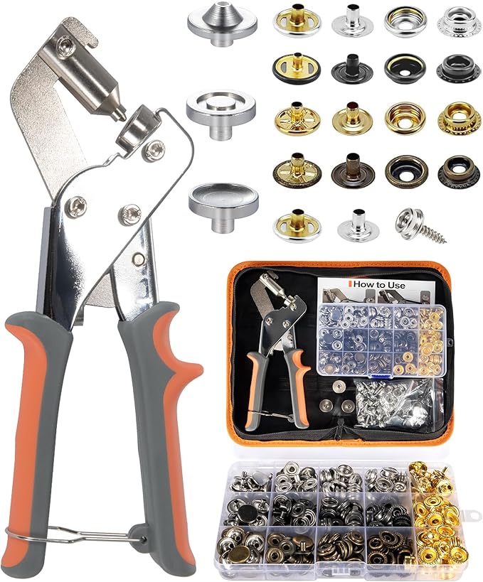 Heavy Duty Snap Fastener Tool with Case, Button Snap Replacement Kit Snap Tool with 100 Sets 4 Color Metal Snaps Buttons for Fastening/Boat Cover/Tarps/Leather/Sewing/Repair/Fabric/Canvas/DIY