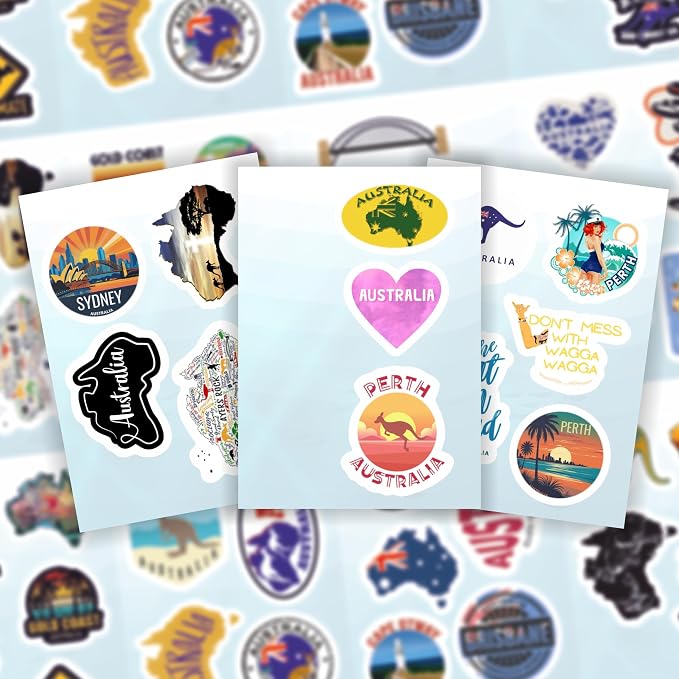 BulbaCraft Australia Stickers for Water Bottle and Laptop - Australia Party Supplies & Decorations, Waterproof Vinyl Decals, Australian Flag and Culture Stickers, Gifts for Women & Men