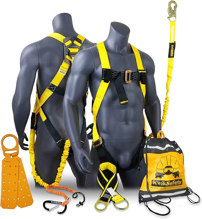 KwikSafety - SCORPION Safety Harness [w/Attached 6ft Lanyard] Safety Harness Fall Protection Kit ANSI OSHA