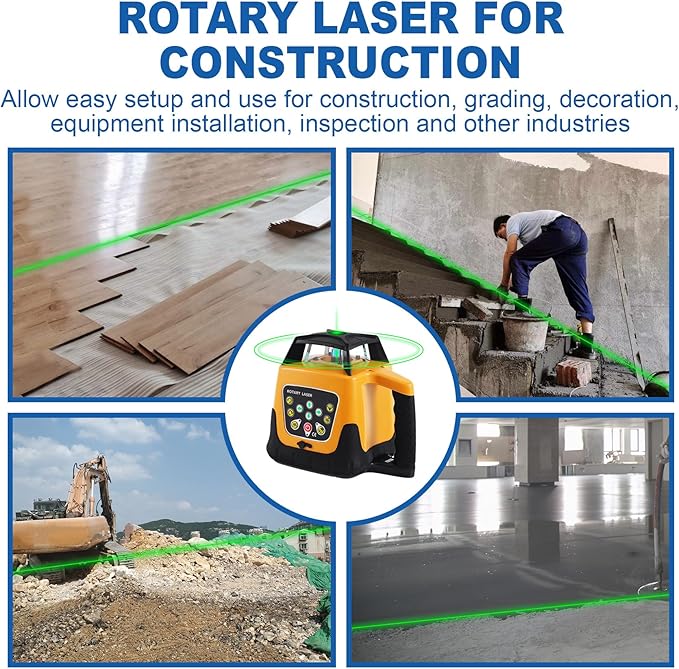 Rotary Laser Level Kit, 360 Degree Automatic Self Leveling Green Beam Horizontal Laser Transit, with Aluminum Tripod & Grade Rod, 500m Working Range for Construction, Building, Surveying