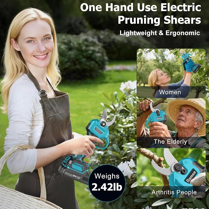 Electric Pruning Shears Brushless, Bamse Cordless Pruner Shears with 2 Batteries 2.0Ah, LCD Display Electric Pruner, for Branch, Fruit Plucking and Tree Trimming