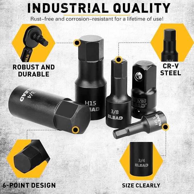 36-Piece Impact Hex Bit Socket Set Includes Socket Adapter, 1/4", 3/8", 1/2", SAE and Metric, H2-H19 & 3/4"-5/64", Cr-V Steel, Reinforced Storage Case, Automotive Mechanic Professional Tool Set