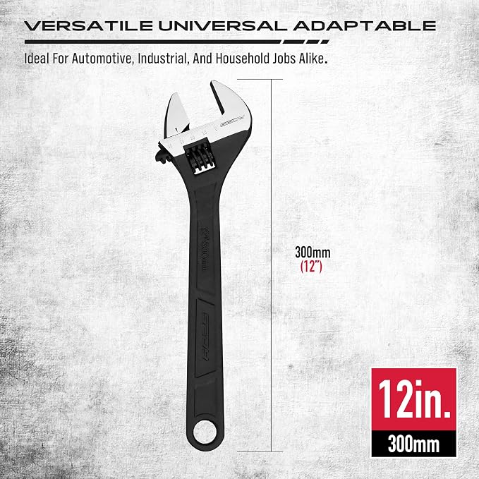 SEDY 12-Inch Adjustable Wrench, Black Oxide Finish Wide Jaw Spanner with Inch/Metric Scale, Premium Drop Forged Steel for Automotive Plumbing and Household Repairs (Pack of 2)
