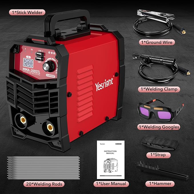 Mini Stick Welder, 200A Portable Welding Machine with 20PCS Rods & Welding Goggles, Small Welder Machine 110V with IGBT Inverter Hot Start for Professionals & DIY Enthusiasts