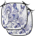Lunarable Gallus Chair Cushion Pads Set of 2, Floral Pattern with Flowers and Birds Feathers Wings Leaf Ornament Folk Art, Anti-Slip Seat Padding for Kitchen & Patio, 16"x16", Violet Blue White