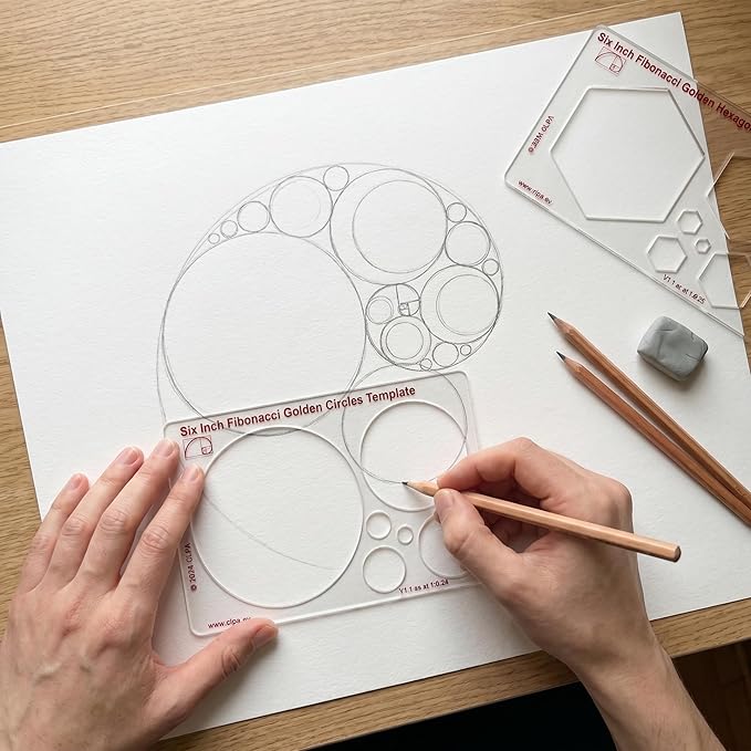 Fibonacci 6" Circle Drawing Template, Golden Ratio Stencil | Australian Designed and Made; Geometric Stencil for Art; Drafting and Quilting; PETG