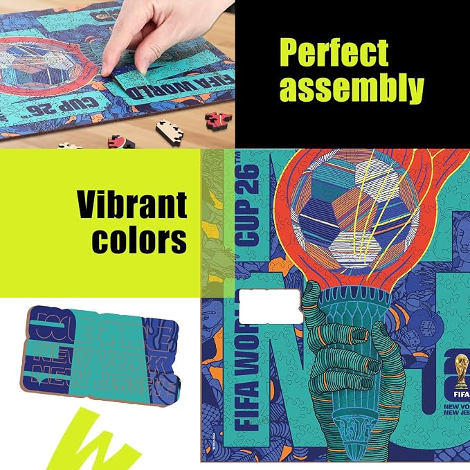 FIFA World Cup 2026 City Puzzle NYNJ Poster - Wooden Puzzle for Adult, 200 Pieces Unique Shape Puzzle, 5MM Thick, Creative Collectible Gift for Fans, Officially Licensed Product, 9.3x11.8''