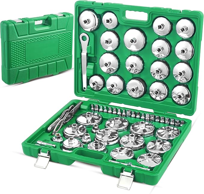 Auto Oil Filter Socket Wrench Set, Stainless Steel, 1/2 inch Drive | Cup Type Cap Removal Tool, Drain Plug Socket Set Included, Compatible with Car & SUV