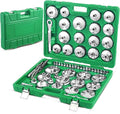 Auto Oil Filter Socket Wrench Set, Stainless Steel, 1/2 inch Drive | Cup Type Cap Removal Tool, Drain Plug Socket Set Included, Compatible with Car & SUV