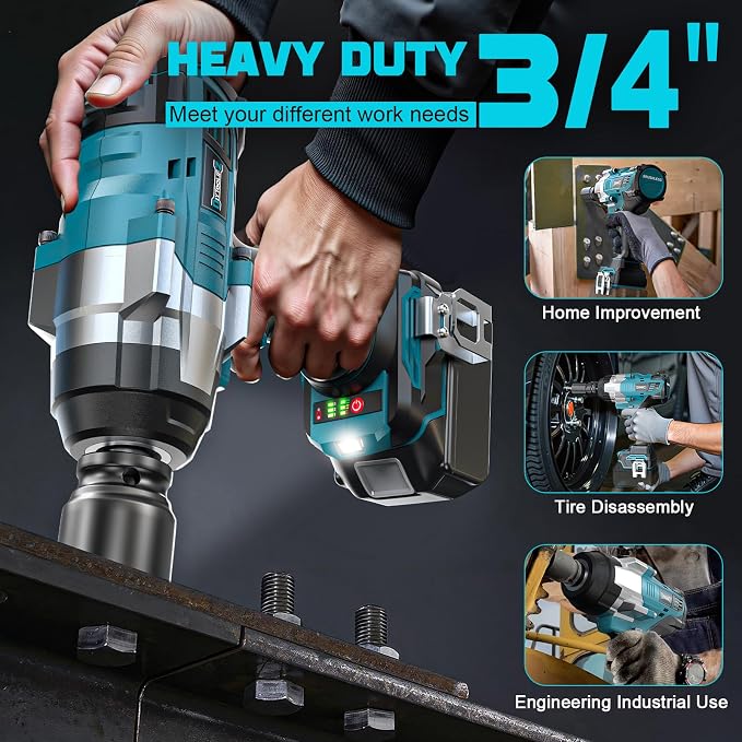DIYtoolifz 3/4" Cordless Impact Wrench Compatible with Makita 18V Battery: 1850FT-LBS(2500N.m) High Torque Impact Driver, Auto-Stop Reverse, 4-Speed Heavy Duty Impact for Car/Truck/Mower(Bare Tool)