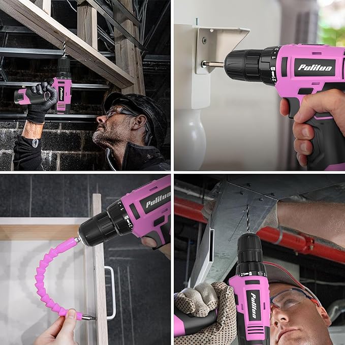 PULITUO Drill Set, 149-Piece Home Tool Set with 12V Pink Cordless Drill, ToolBox, Hand Tool Kits for Women Men, DIY Enthusiasts for Home Improvement.