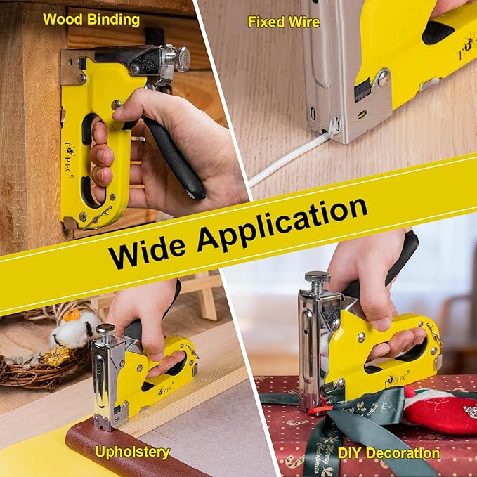 Topec Upholstery Staple Gun Heavy Duty, 3-in-1 Stapler Gun with 600 Staples, Manual Brad Nailer Power Adjustment Wood Stapler for Crafts, Wall, Upholstering, Furniture, DIY