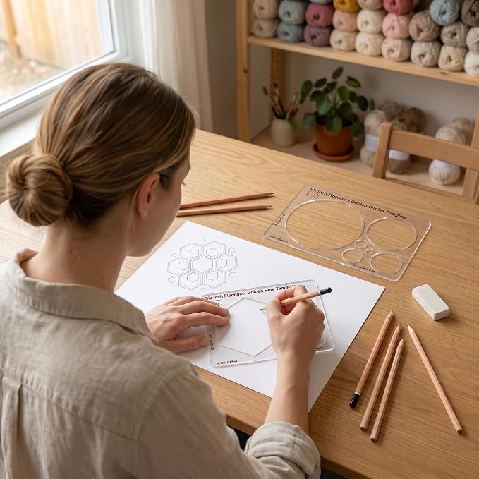 Fibonacci 6" 3-Piece Drawing Template Set, Golden Ratio Stencils | Australian Designed and Made; Triangle, Pentagon and Hexagon; PETG