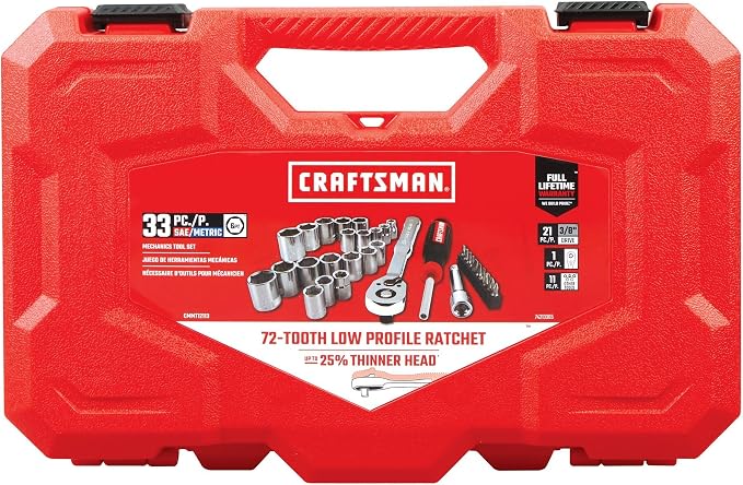 CRAFTSMAN Mechanics Tool Set, 33 Piece, 3/8 Inch Drive SAE/Metric (CMMT12113)