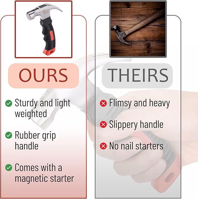 Mr. Pen- Claw Hammer, 8oz, Red, Magnetic, Small Claw Nail Hammer for Women for Camping, Wood Working, House Repairs, Claw, Stubby, Tack