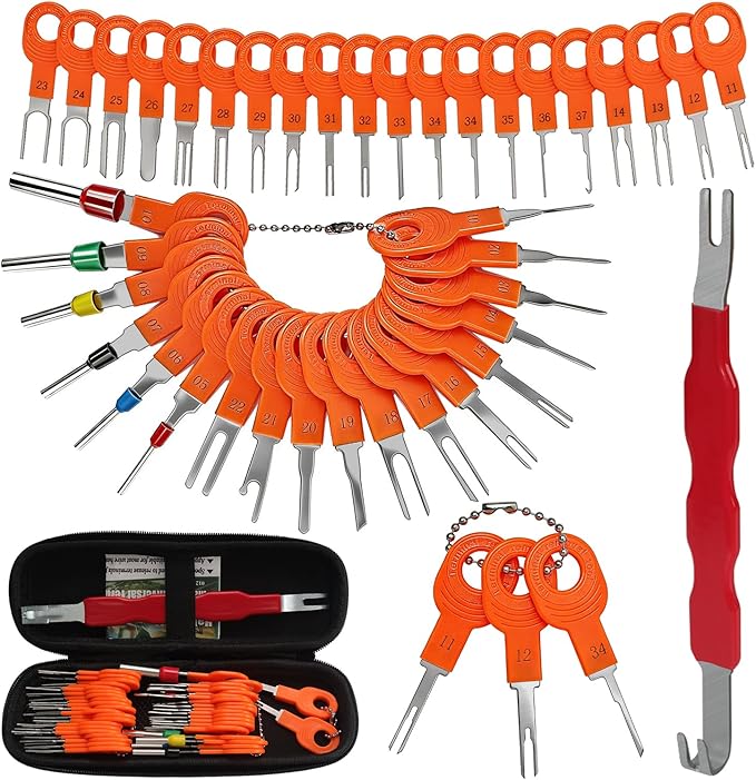 Automotive Electrical Terminal Removal Tool Kit Pro - 41+1Pcs Automotive Depinning Tool Kit Terminal Connector Removal Tools for Vehicle, Motorcycle & Electrical Applications, Orange