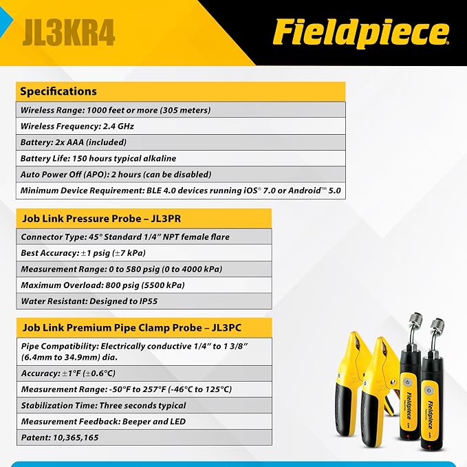Fieldpiece JL3KR4 HVACR Charge Kit