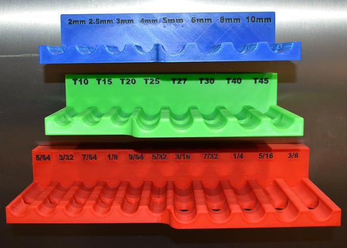 ICON Magnetic T Handle Holder Set, 3 Piece Organizer with Metric, SAE, and Torx Size Labels, Red Blue Green