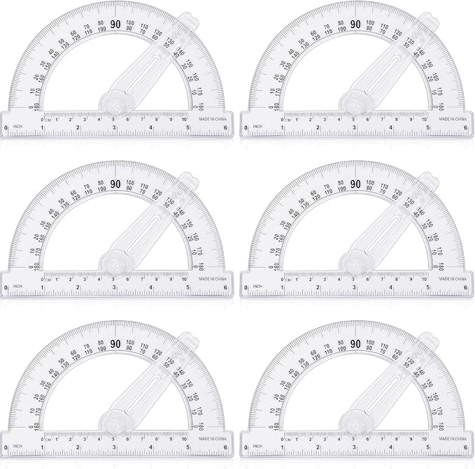 Zonon 6 Pieces 6 Inch Plastic Protractor with Swing Arm Math Protractors 180 Degrees Angle Measurement, Translucent for Geometry Classroom Kid Student School Office Supplies