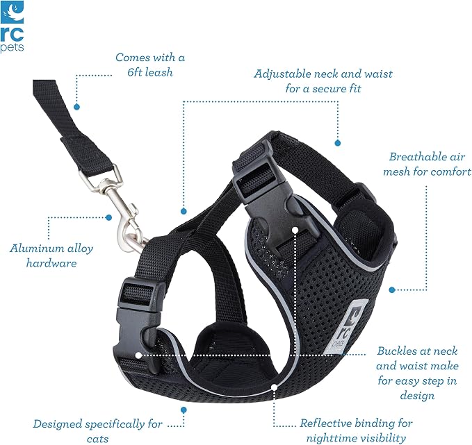 RC Pets Adventure Kitty Cat Harness | Adjustable Airmesh Vest with D-Ring and 6ft Leash for Walking and Travel | Azalea, Medium