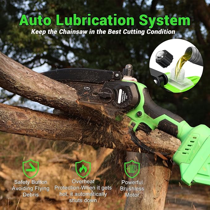 2 in 1 8IN Brushless Cordless Pole Saw & Mini Chainsaw with Extension Pole | Battery Powered Tree Trimmer with Auto Oiler, 2×4000mAh Batteries for Tree Trimming, Branch Cutting & Yard Maintenance