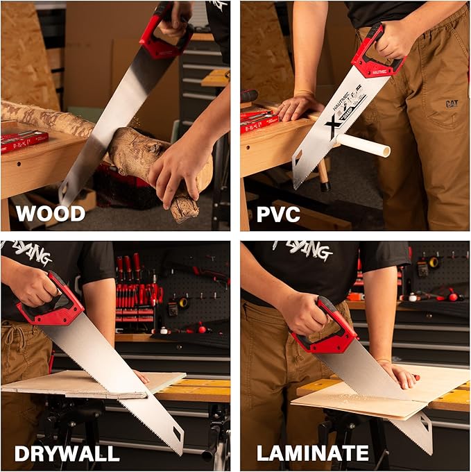 HAUTMEC X-Sharp 16" Pro Hand Saw for Wood Cutting & Woodworking, 11 TPI Crosscut Handsaw with Triple-Ground Teeth, Fine Cut Saws for PVC, Plastic & Trees