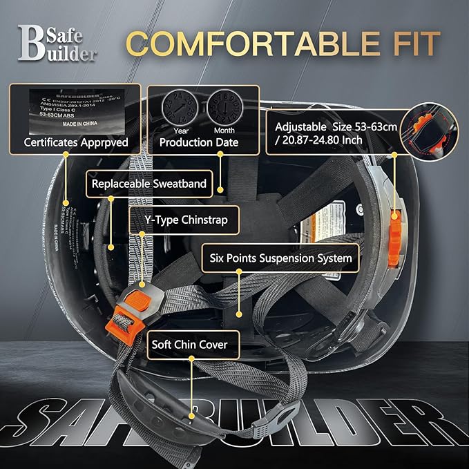 Construction Safety Helmet ABS Hard Hat Adjustable Ventilation System Hardhats Industrial Work Head Protection for Men Certified ANSI/ISEA Z89.1