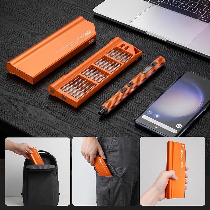 52-in-1 Electric Precision Screwdriver Set, Mini Electric screwdriver, 48 S2 Bits with ABS Magnetic Storage, for precision repair of watch, camera, Laptop, Gaming Consoles (Orange)