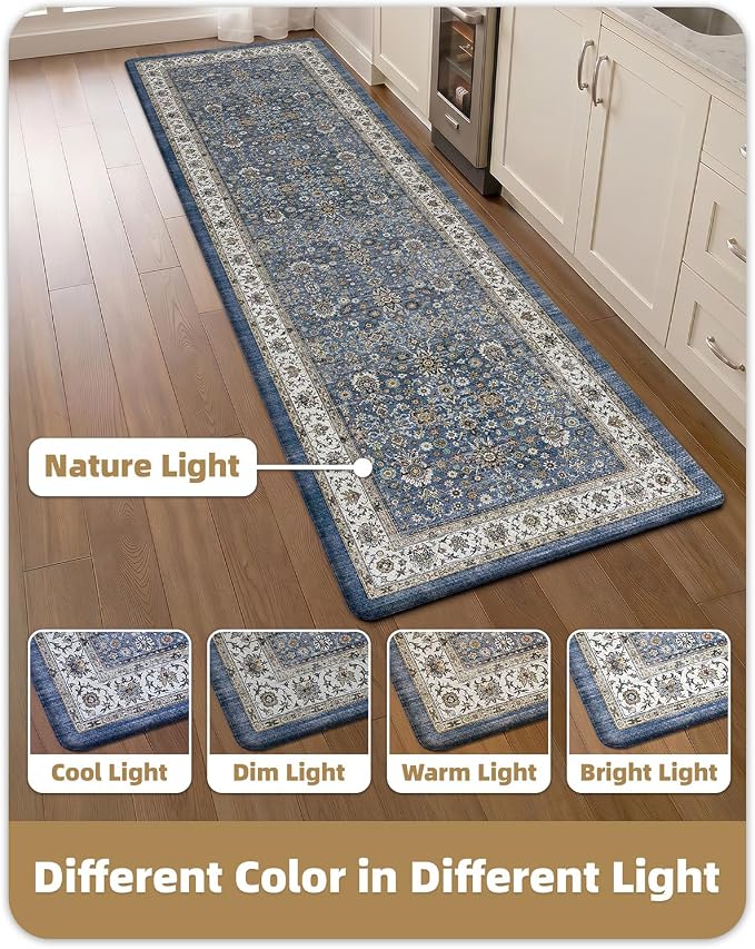 Color&Geometry Anti Fatigue Kitchen Mats for Floor 24x87, Vintage Decor, Easy Clean, Waterproof & Oil Proof, 0.4" Thick Cushioned, Non-Slip Kitchen Runner Rug for Sink, Laundry, Office, Blue