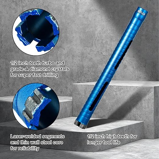 SALI Diamond Core Drill Bits 3 1/2" Diameter 10"/254mm Drilling Depth 5/8-11" Thread Core Bit Turbo Laser-Welded Segments for Cured Concrete with Brick, Block, Masonry, with Two Adapters