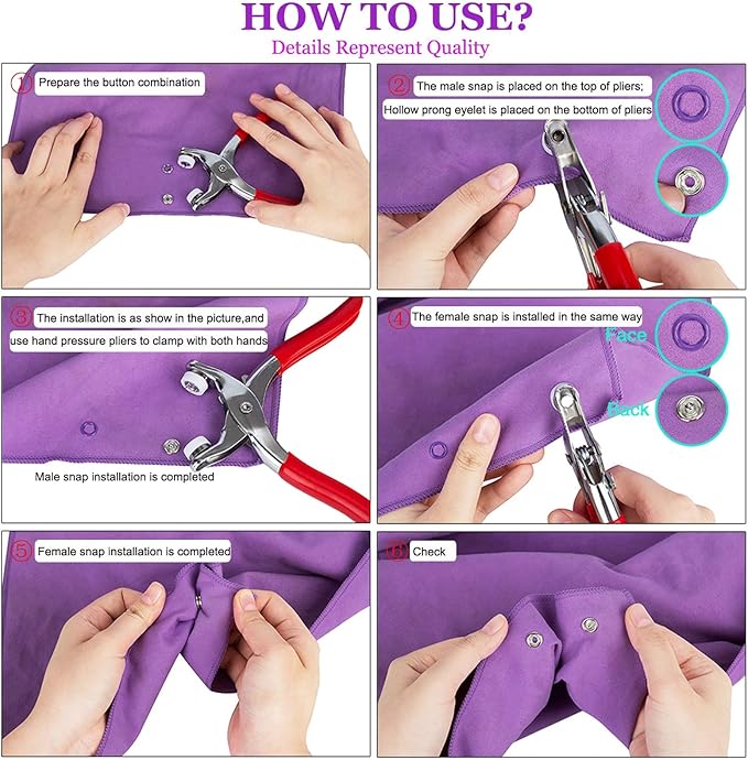 Snap Button Kit 100set, 9.5mm Snap Fasteners Kit with Pliers, Metal Snaps Kit with Tool, Five Claw Buckle Tool Set 10 Colors (Hollow 100set)