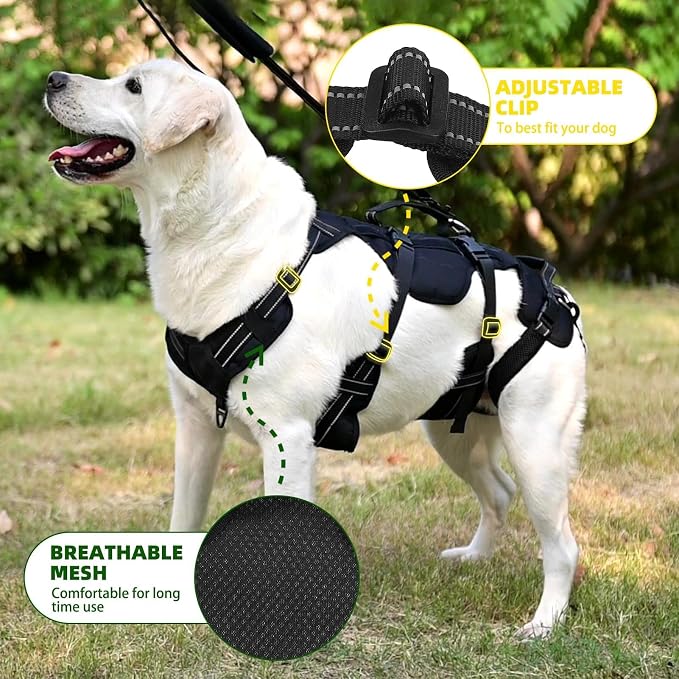 PUPTECK Dog Lift Harness for Medium Large Sized Dog, Rehabilitation Sling for Hind Leg Support, Multifunctional Mobility Assistance Harness for Old, Disabled, Joint Injuries, Paralysis Dog, Black XL