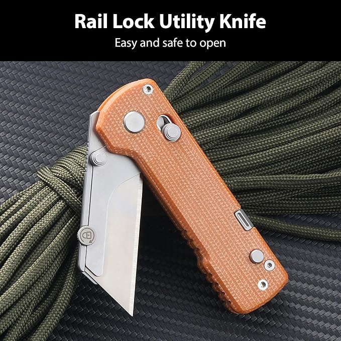 OKNIFE U1 Pro Multitool Folding Utility Knife with Folding Screwdriver, Quick Change Blade, Rail Lock & Pocket Clip for Men Women (Orange Micarta)