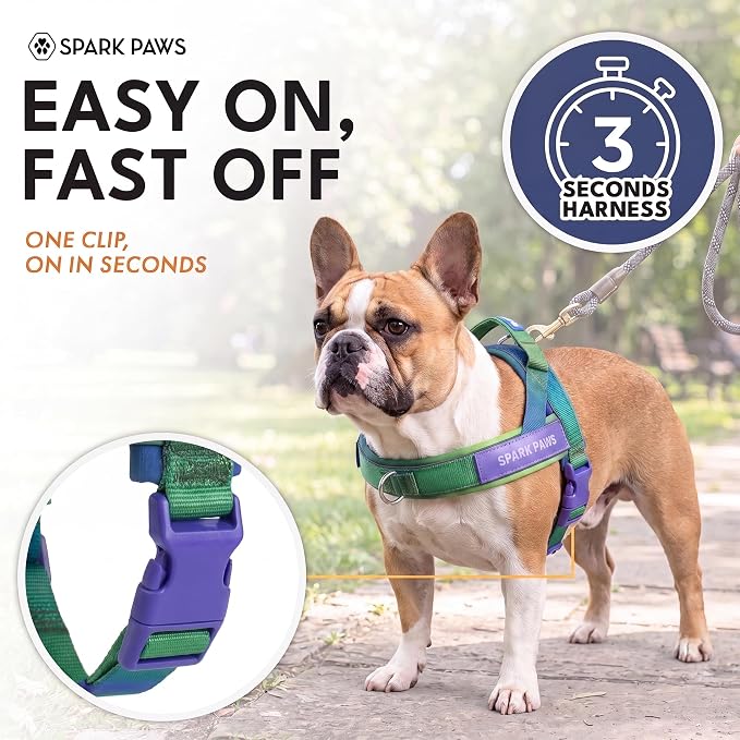 Spark Paws No Pull Front Clip Dog Harness - Easy On, Padded and Lightweight | Two Clips, On in Seconds, Chest Bearing, Australian Style, No Throat Pressure, for Small Medium and Large Breeds